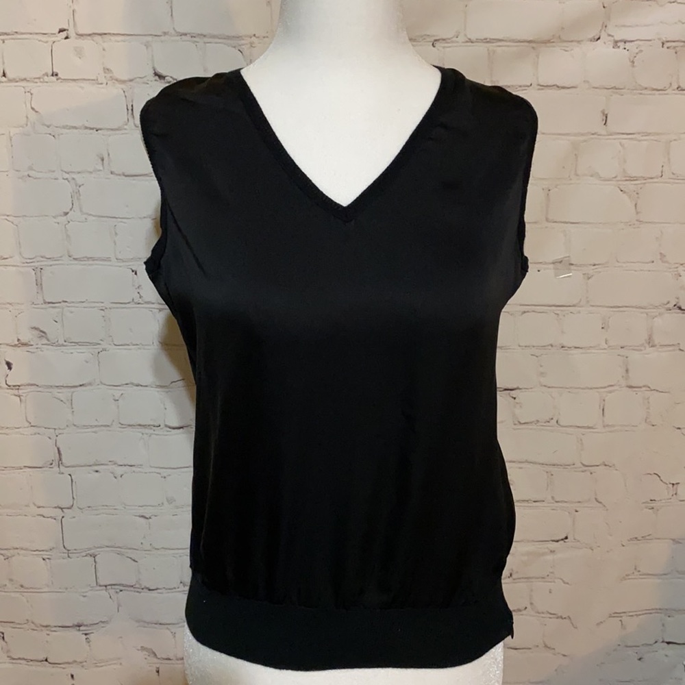 Perry Ellis 100% Silk Black Top V Neck Size S